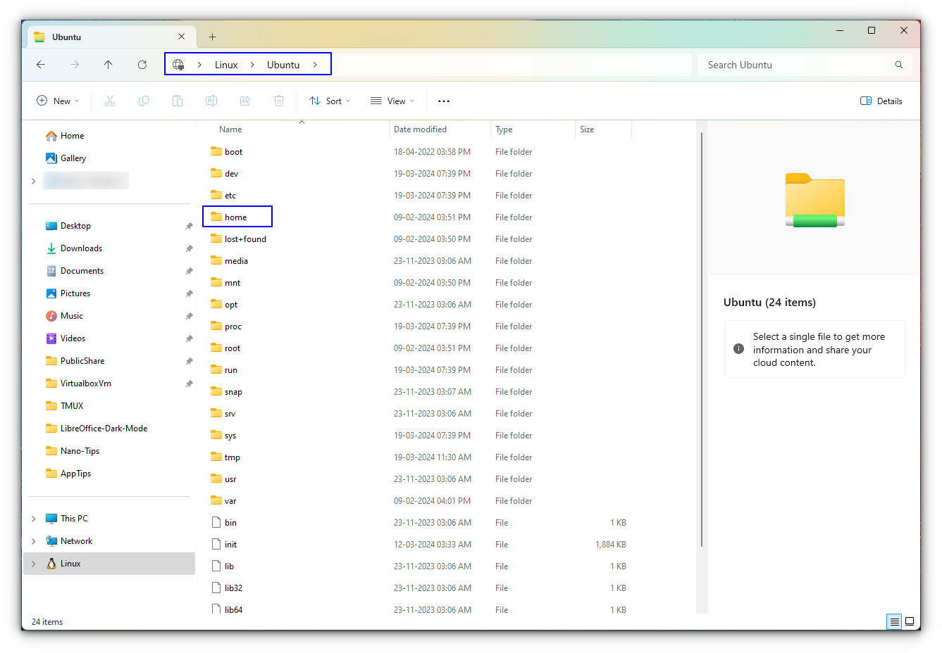 Inside the root directory of the distribution