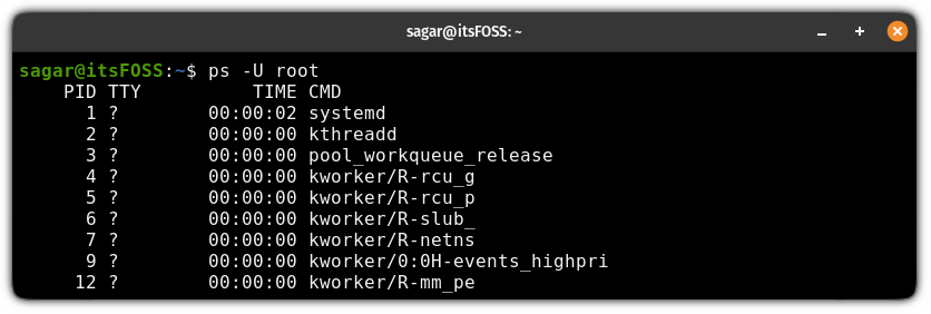 list processes owned by a specific user using the ps command