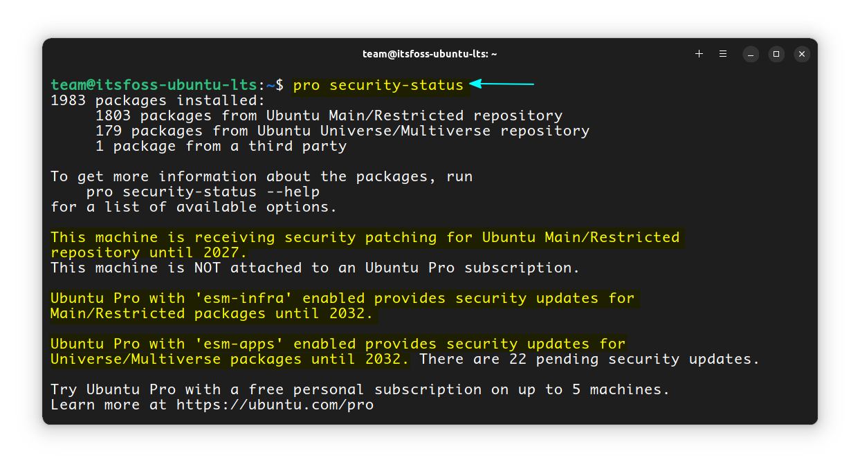 Command "pro security-status" is used to get the security status 