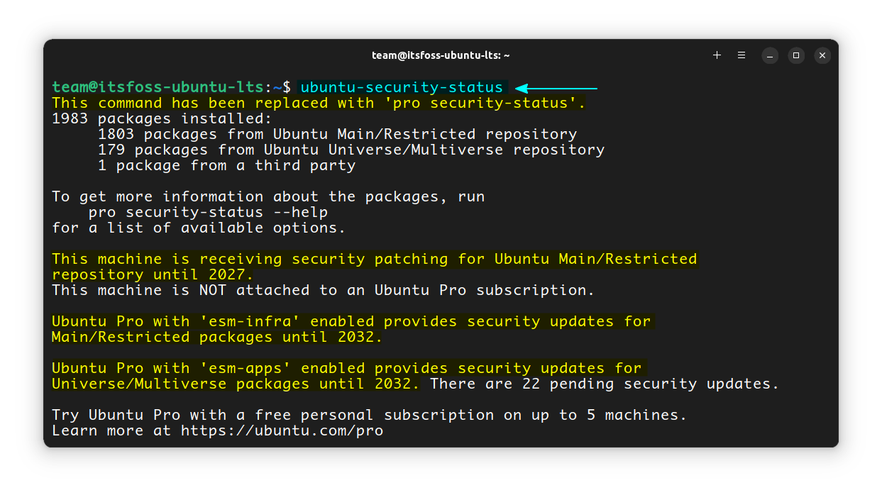 The security status command displays the security status of your system