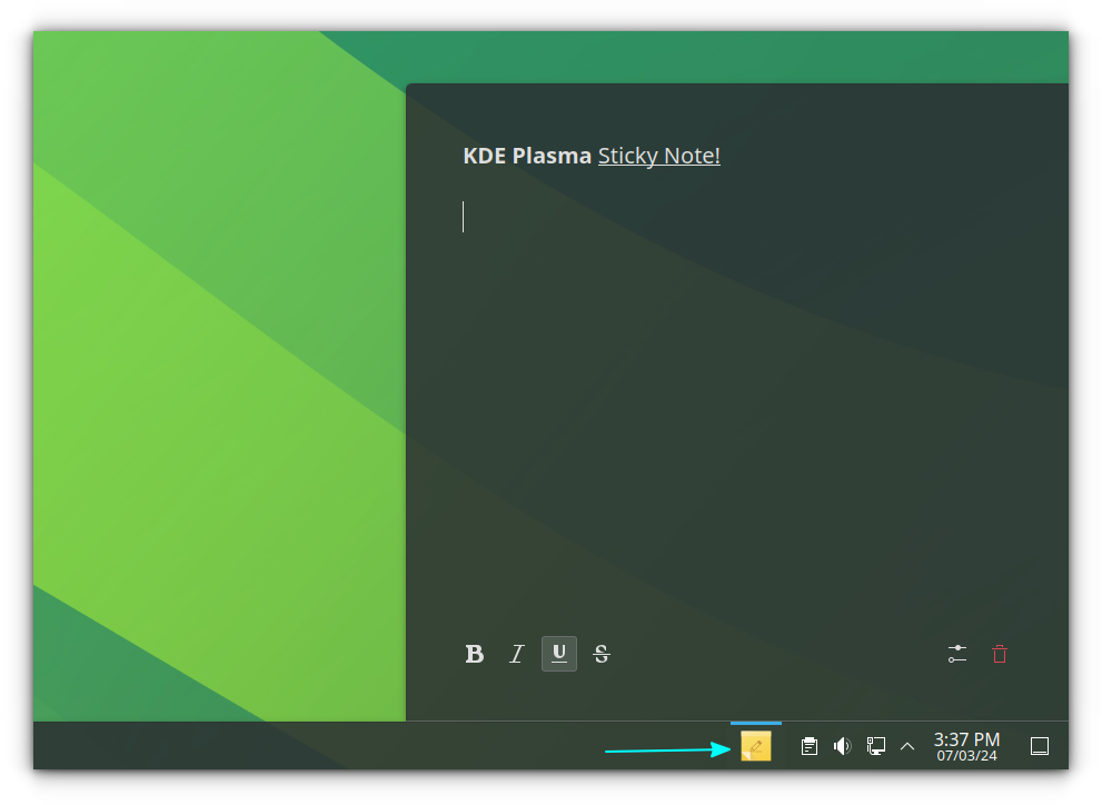 Sticky note in KDE Plasma panel