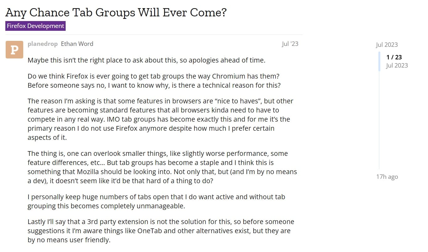 tab groups discourse