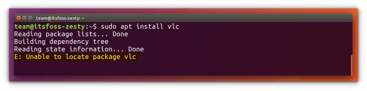 Unable to locate VLC package in Ubuntu 17.04 installation