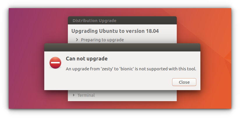 Upgrade is not possible from Zesty to another version