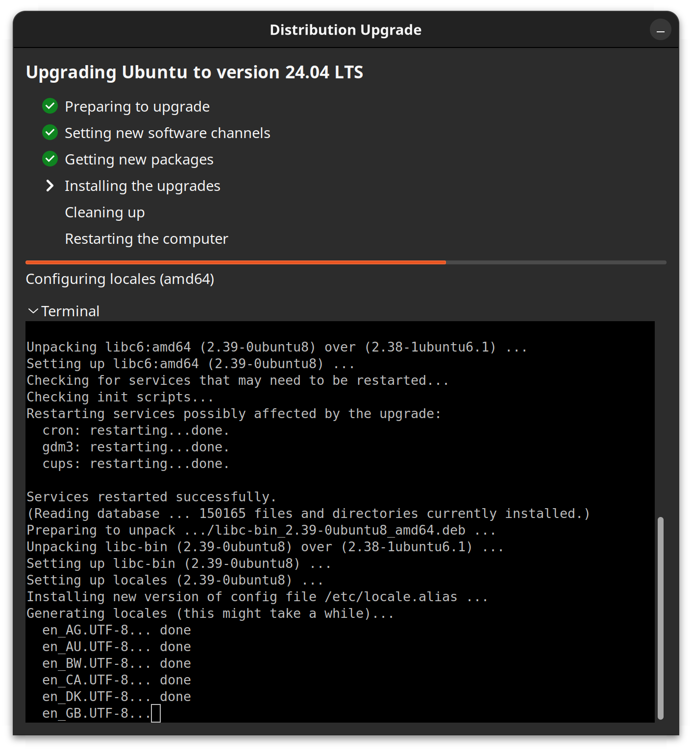 ubuntu 24.04 lts upgrade process screenshot