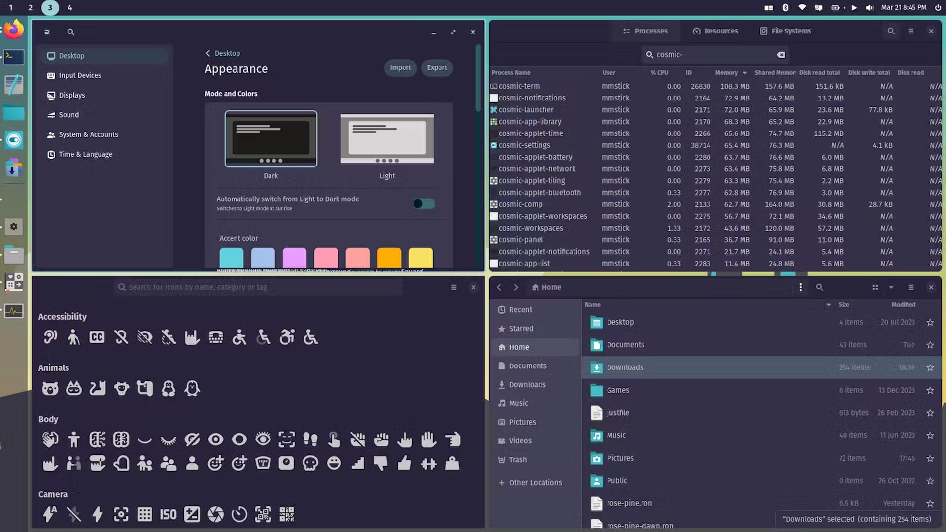 a screenshot of cosmic app theming