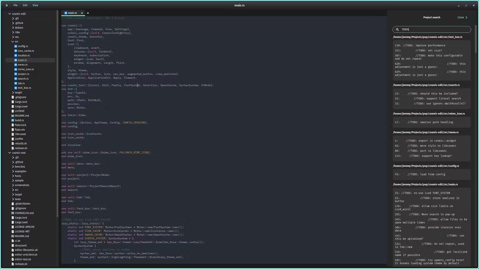 a screenshot of cosmic text editor