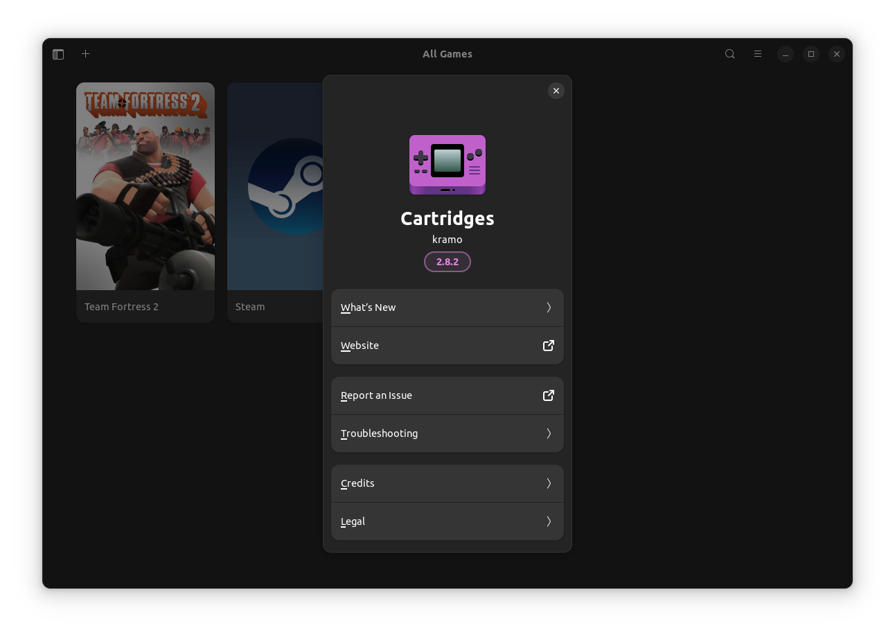 a screenshot of cartridges about info