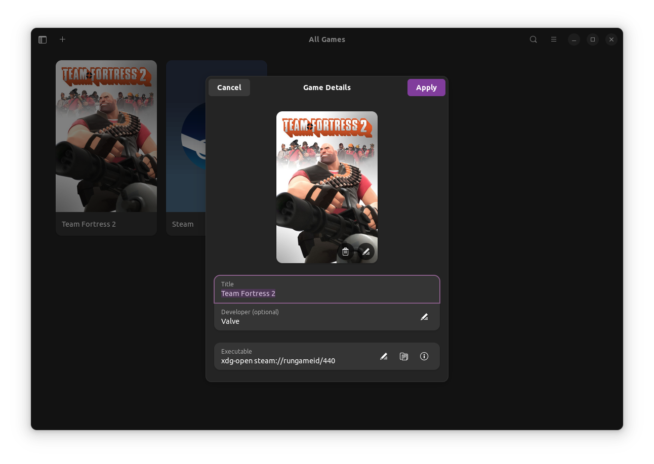 a screenshot of cartridges game edit menu