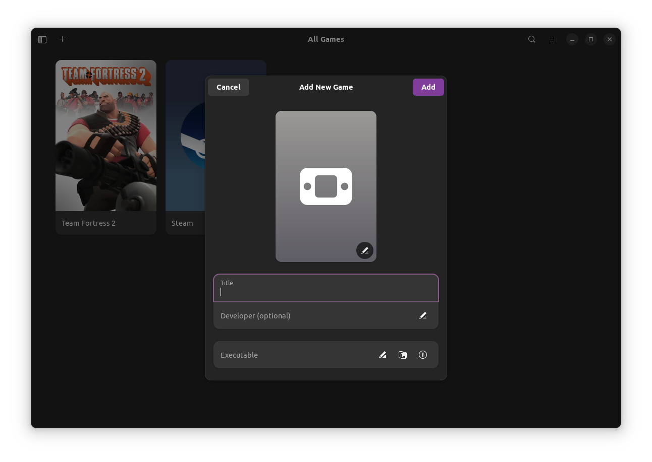 a screenshot of cartridges add new game menu
