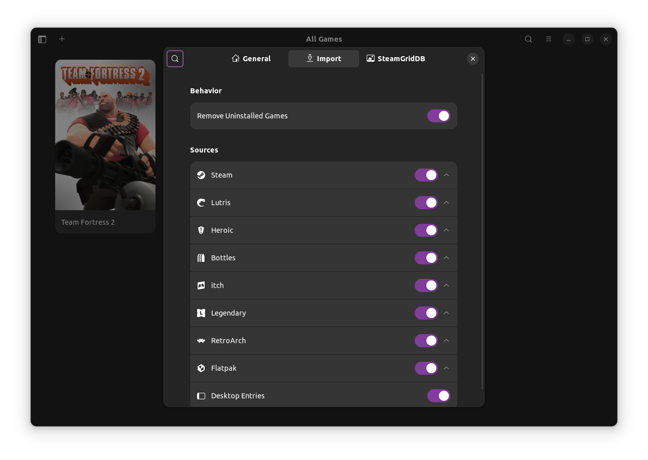 a screenshot of cartridges import preferences