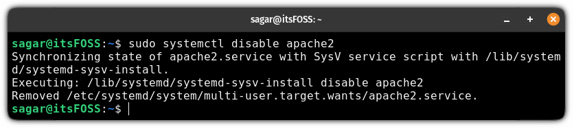 Disable a service using the systemctl command