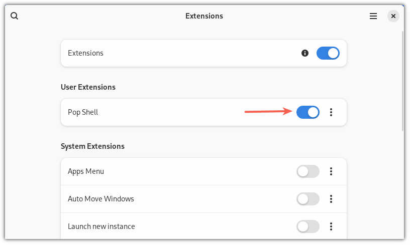 Enable Pop Shell extension in Arch Linux