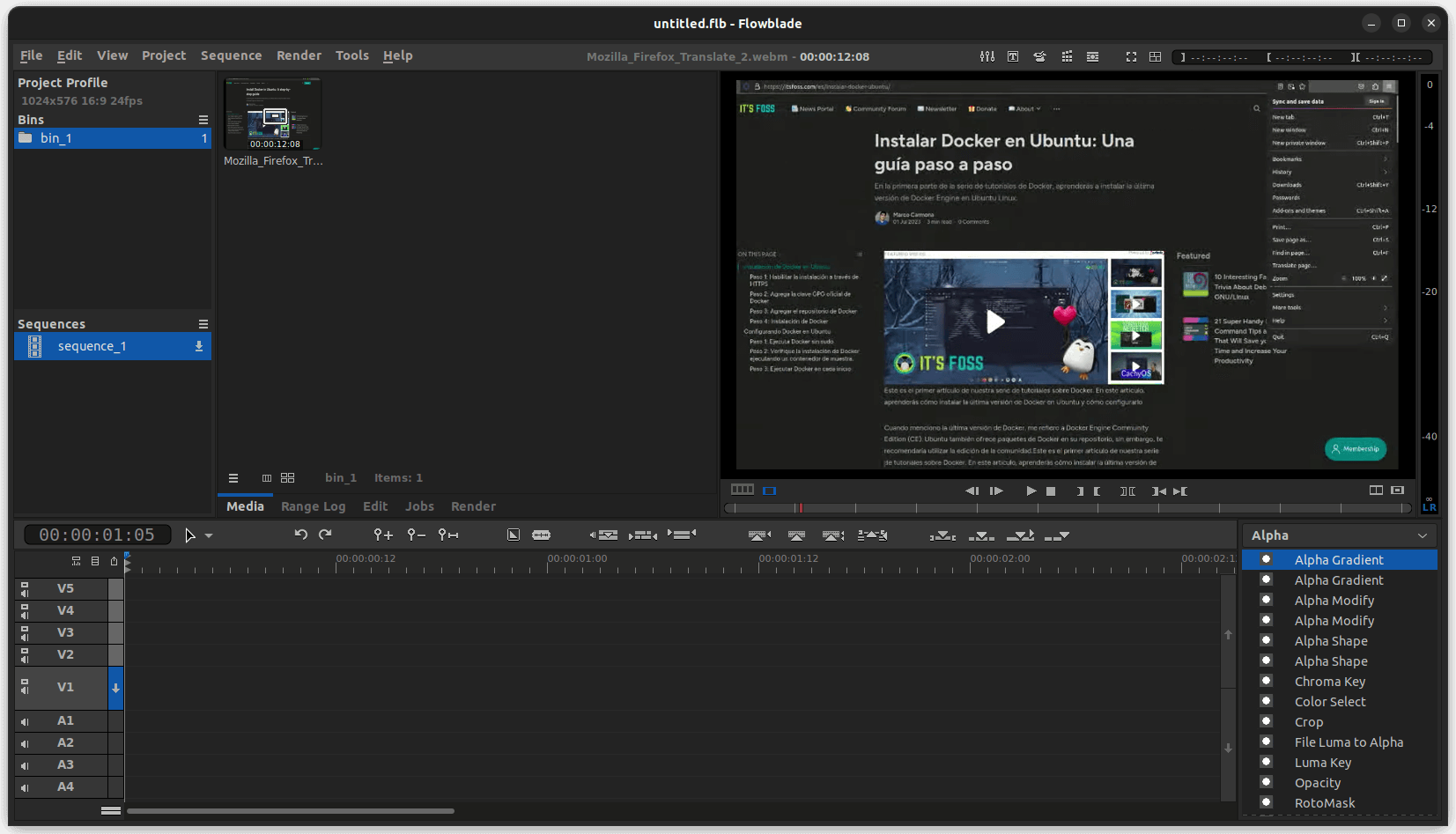 a screenshot of flowblade 2.14