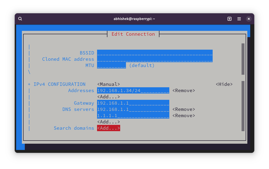 Changing IPv4 config to set static IP on Raspberry Pi