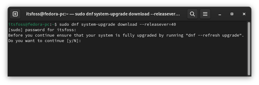 Upgrade command with release version
