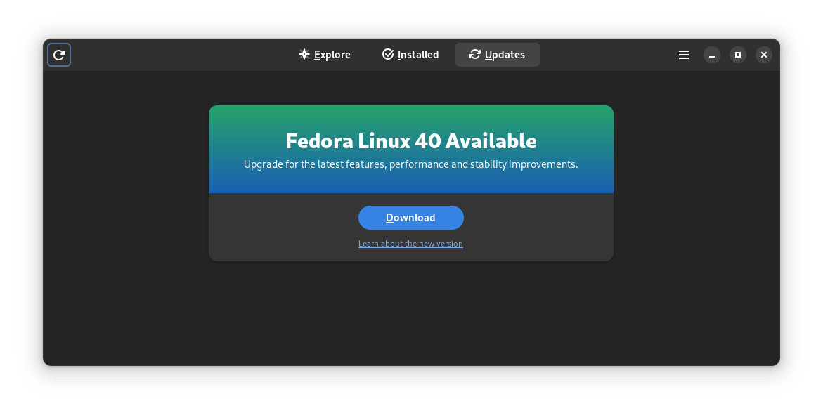 A newer version of Fedora is available through Software Center
