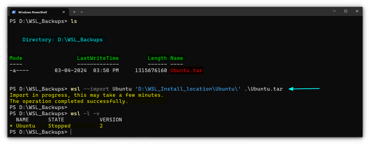 Import a distribution from tar file