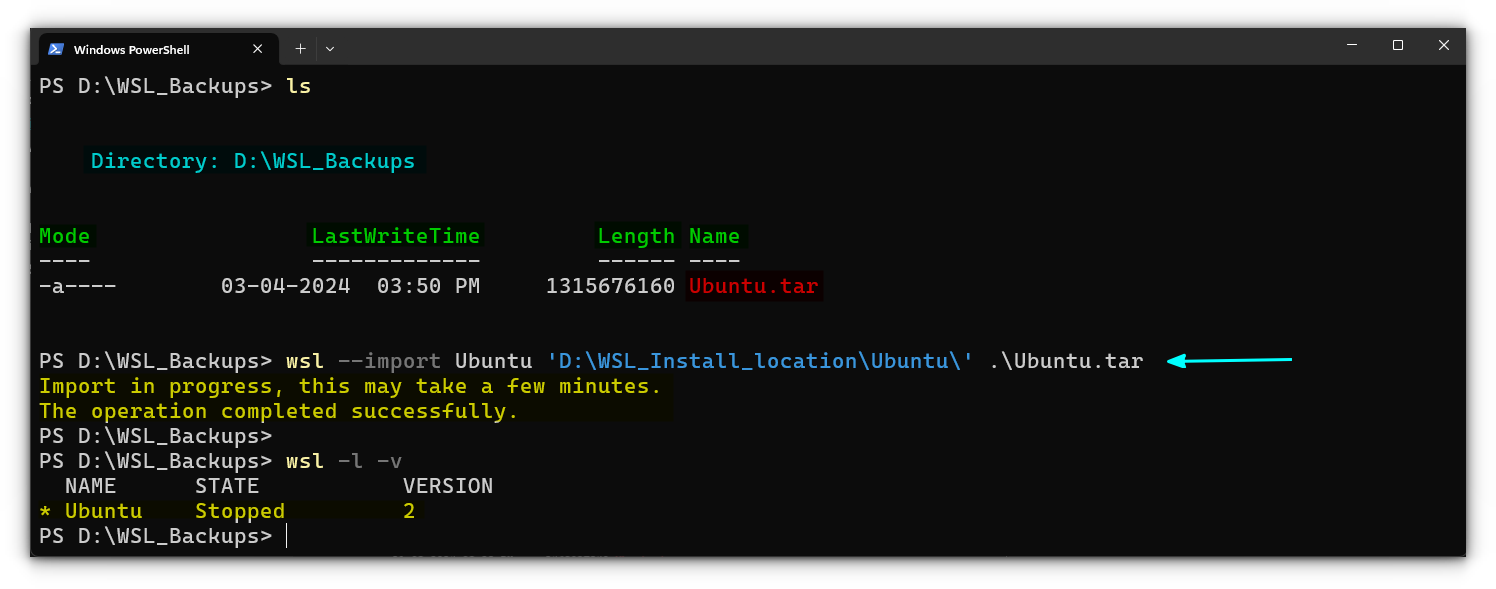 Backup and Restore WSL Distributions