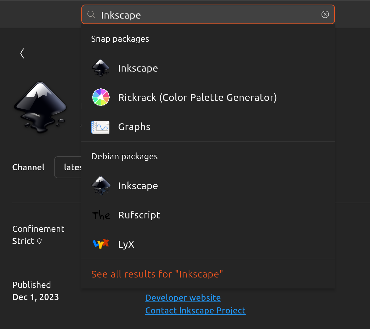 inkscape software listing on Ubuntu 24.04 LTS