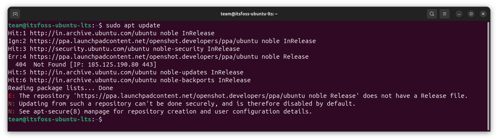 If a PPA is not available for the current version of Ubuntu, it will show an error.