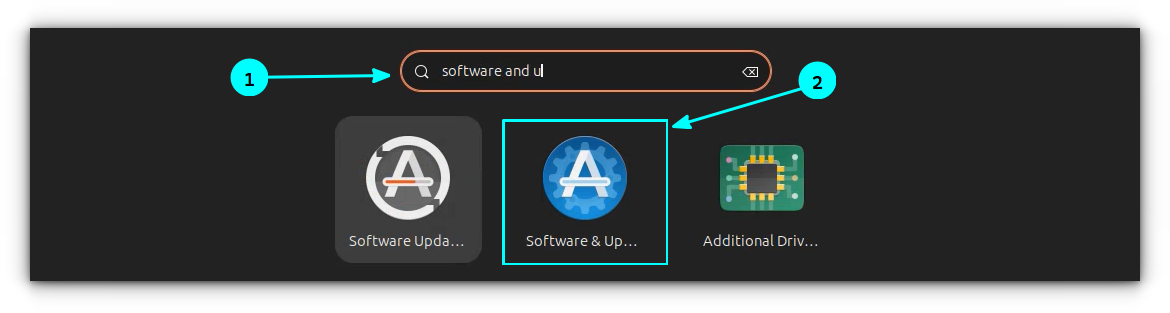 Open “Software & Updates” from Ubuntu activities overview