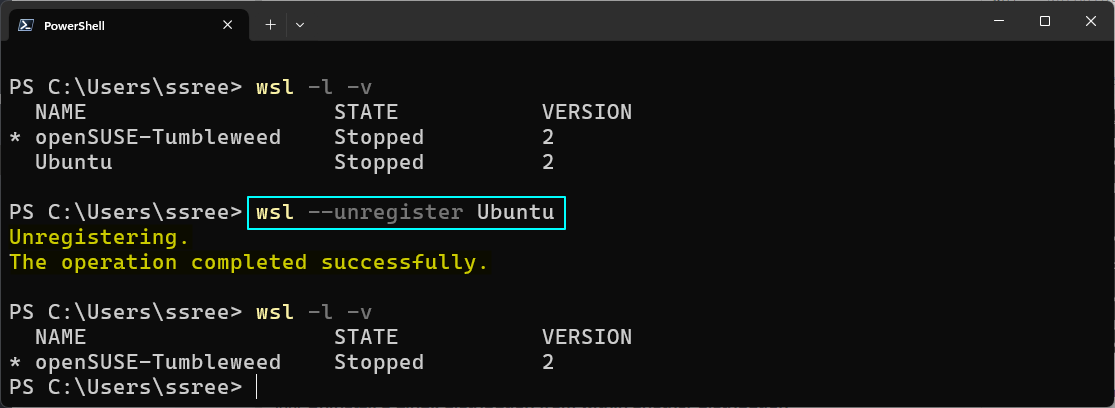 Unregister a wsl distribution