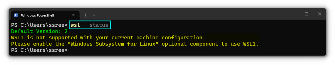 Check the status of WSL on your system.