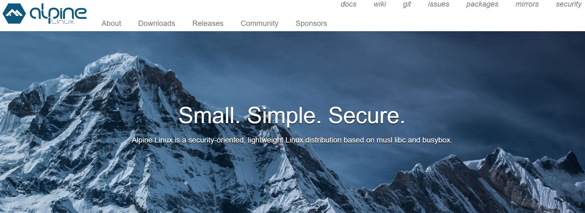 a cropped screenshot of the alpine linux website