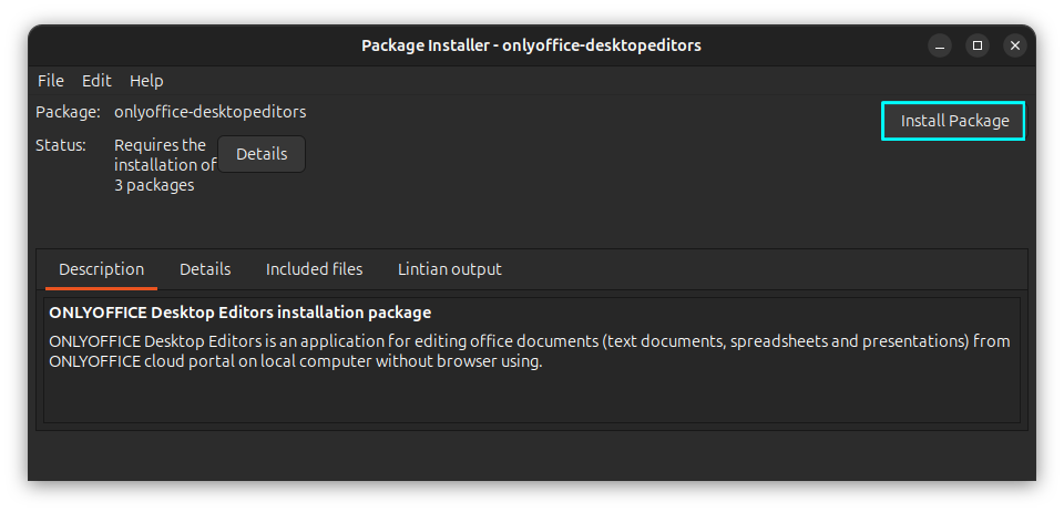 Install ONLYOFFICE Deb file using Gdebi package installer