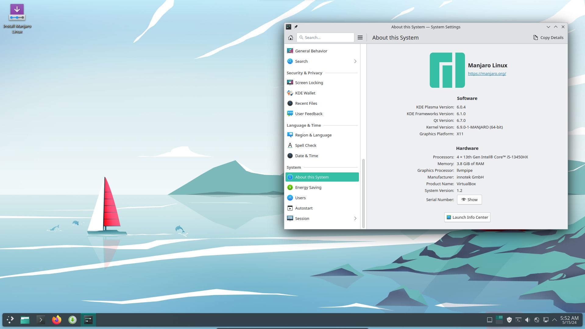 a screenshot of manjaro 24.0 wynsdey kde plasma flavor