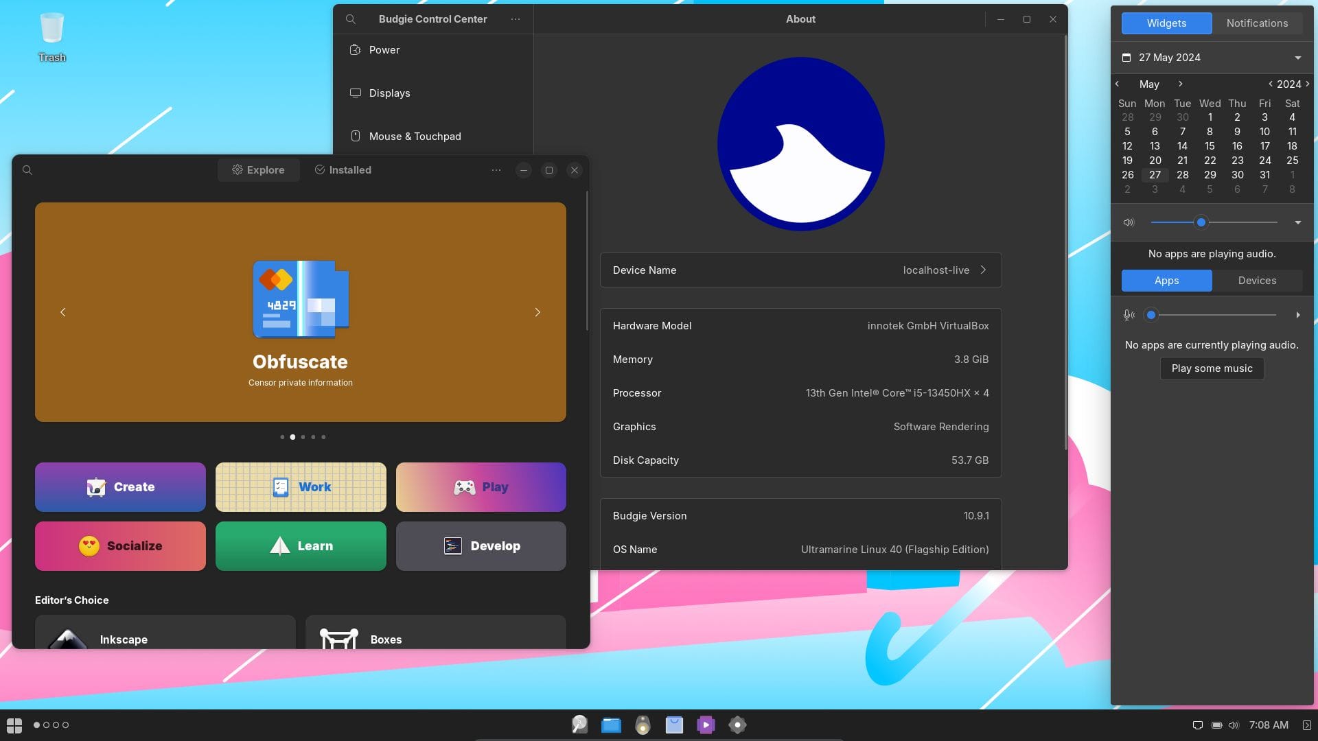 a screenshot of ultramarine linux 40 budgie flagship edition