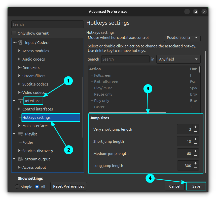 Change the jump sizes using the jump size input fields.