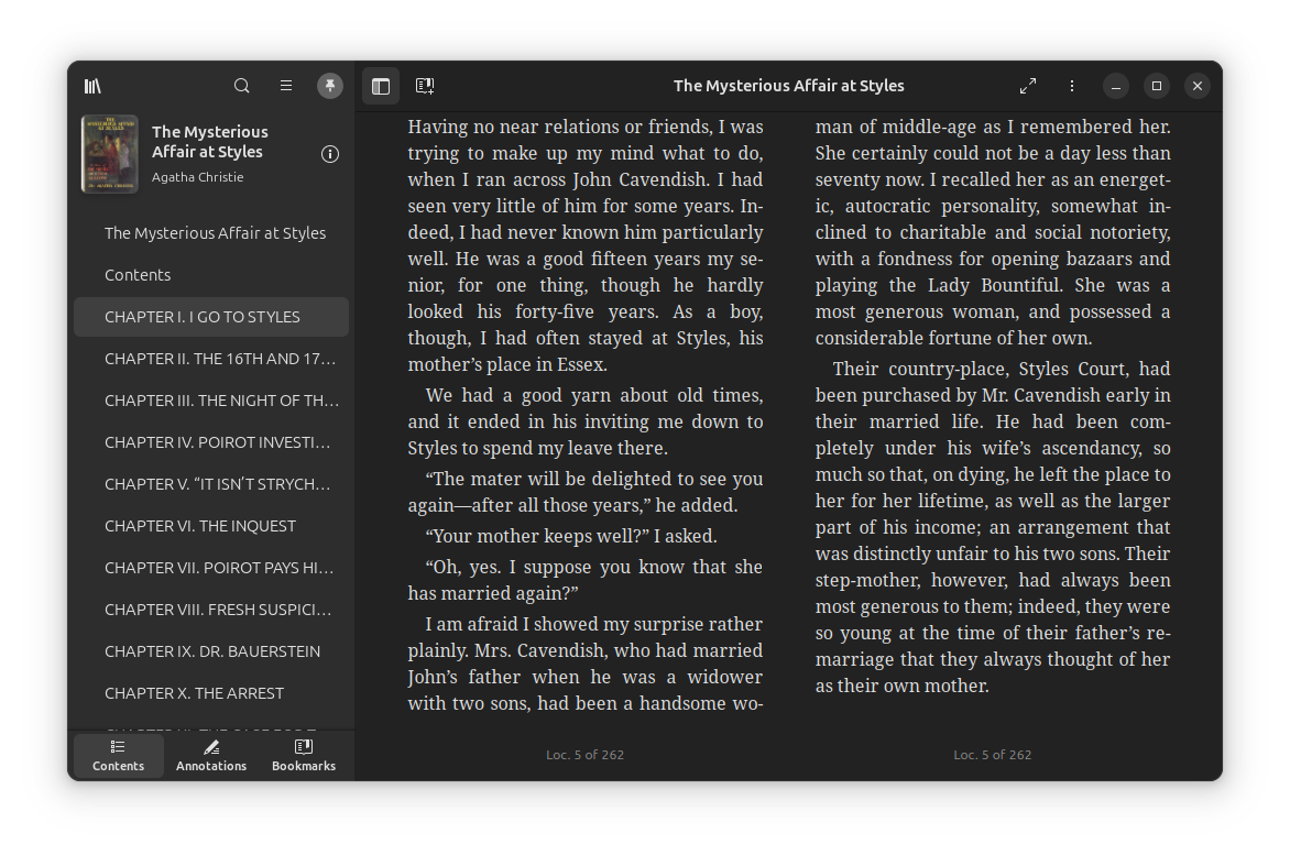 epub file opened in Foliate