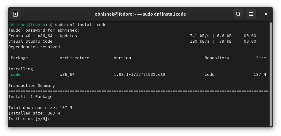 Installing VS Code on Fedora