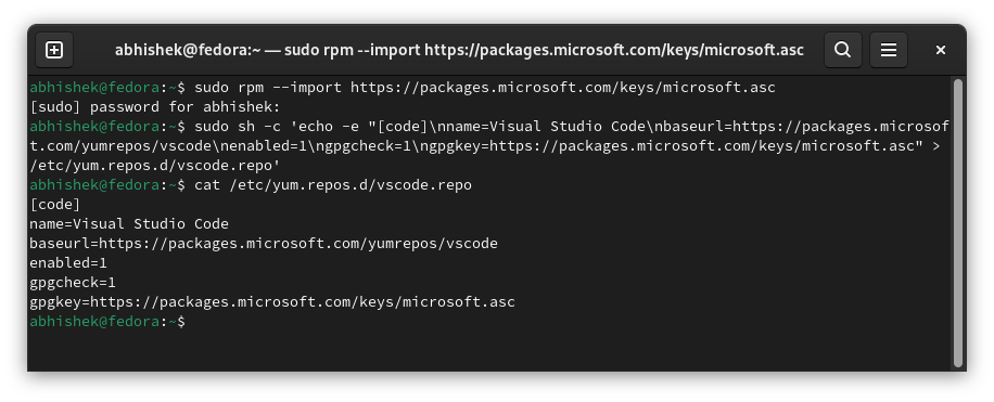 Installing VS Code on Fedora