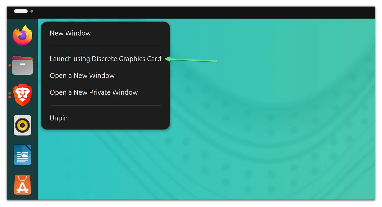 Launch using Discrete Graphics Card option in Ubuntu
