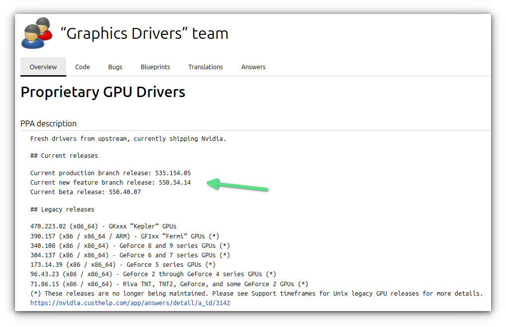 Ubuntu's Graphics driver PPA page gives important information