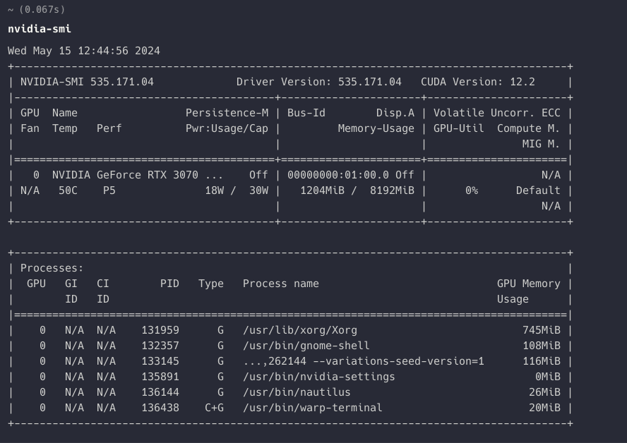 nvidia-smi output