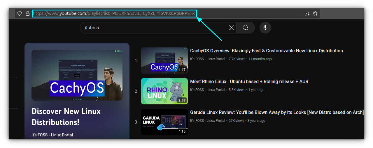 Copy the URL of the playlist from the address bar of the browser