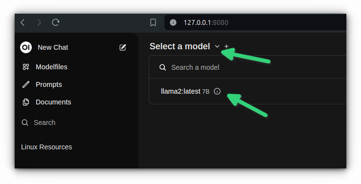 Select an AI model in Open WebUI