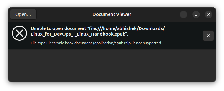 epub file error in Ubuntu