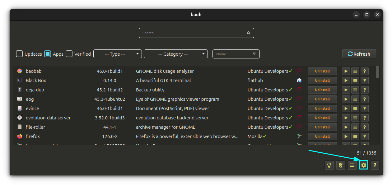 Click on bauh settings