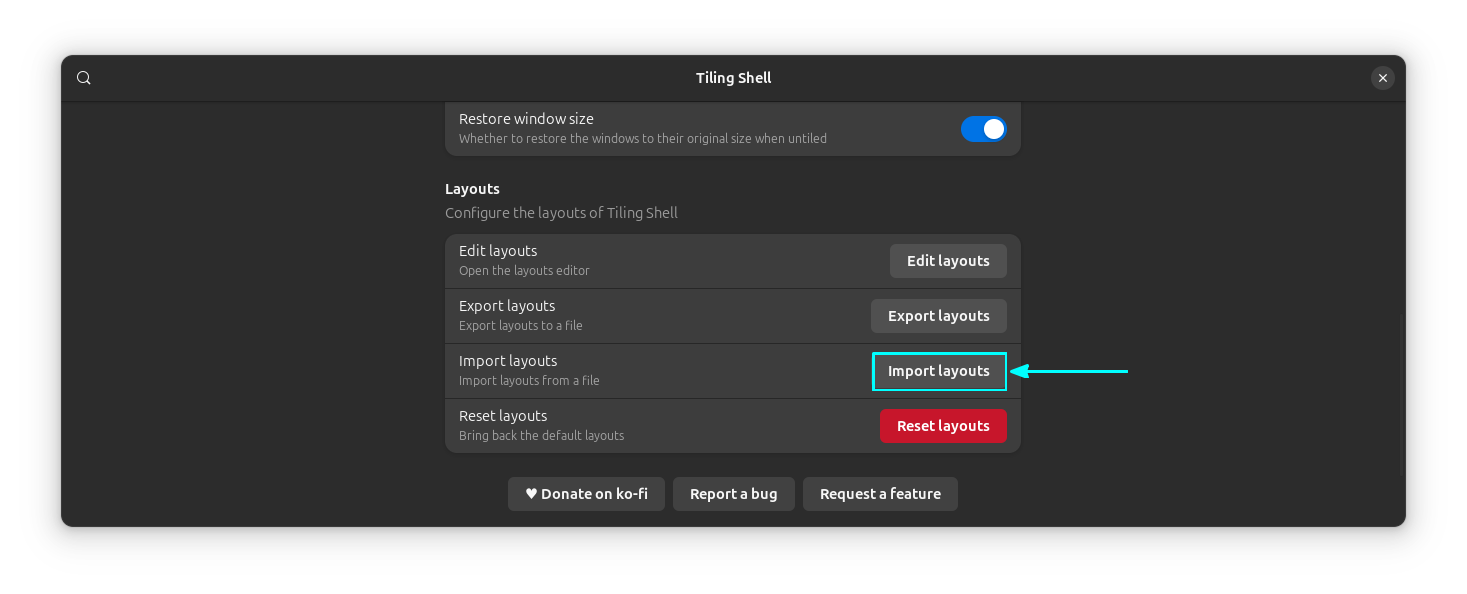 Click on Import Layouts button to import layouts