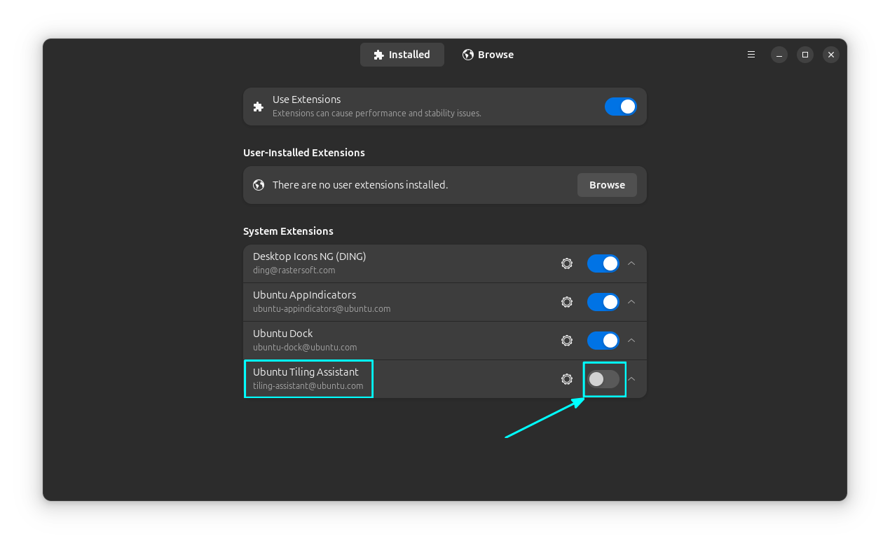 Disable the Ubuntu Tiling Assistant Extension through the Extension Manager App.