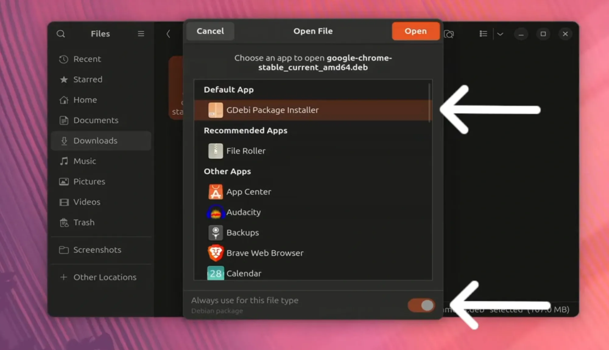 Open Google Chrome deb file with GDebi in Ubuntu