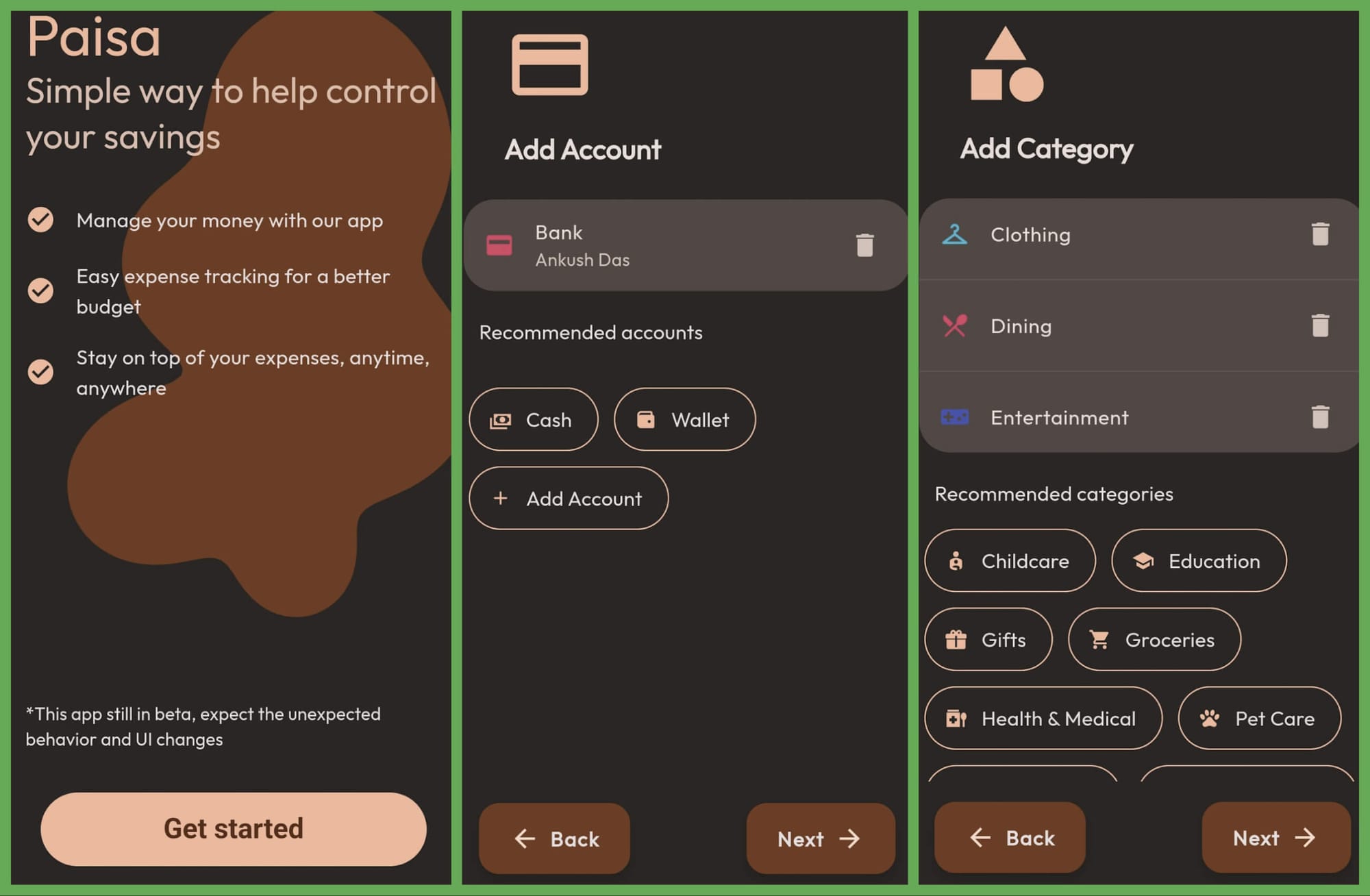 paisa app starting screens