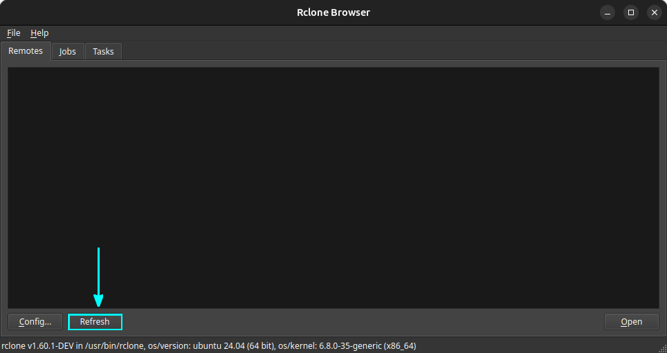 If a drive that you have configured already is not showing in Rclone Browser, click on refresh button.
