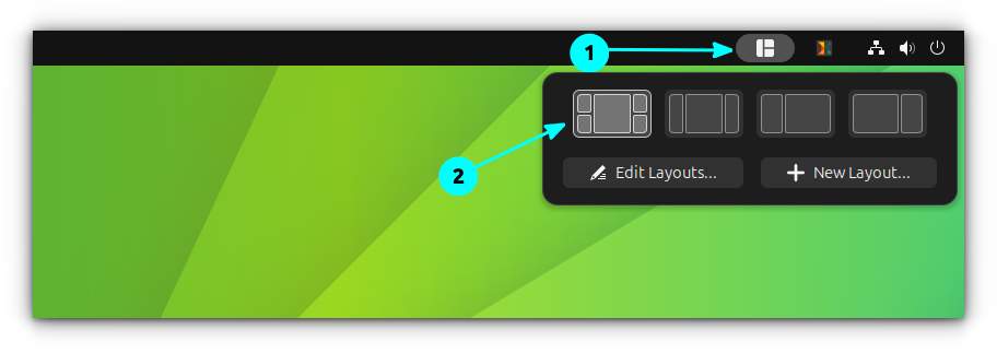 Select a layout from tray menu