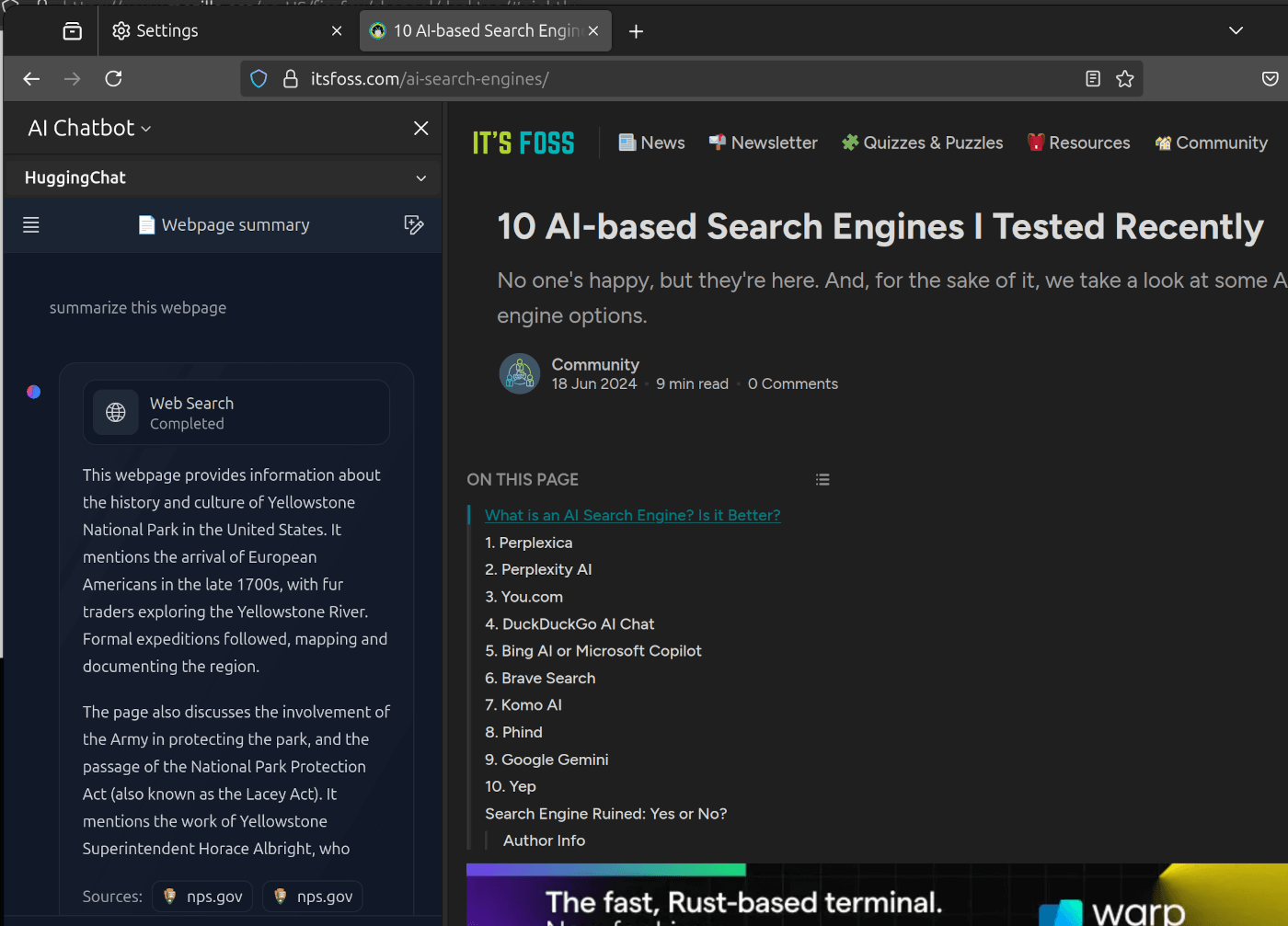 summarizing webpage fails from sidebar